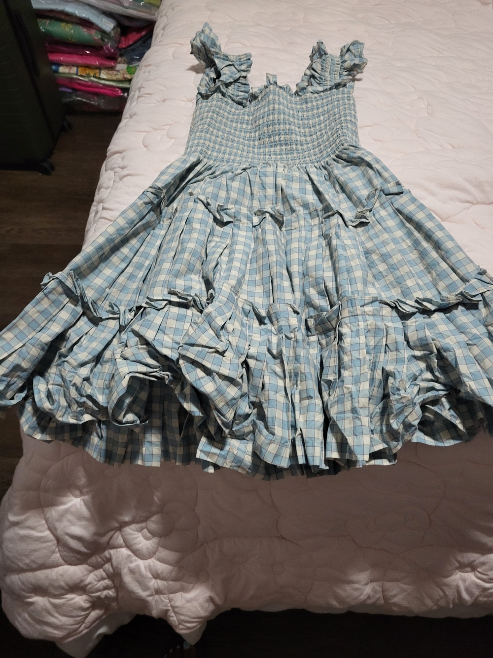 Hill House Blue Plaid Ruffle Midi Dress - Smocked Waist